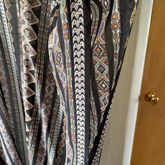Beach Cover Up Open Front Caftan Style Black Southwest Print Black Tassels - Picture 4 of 6